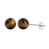 8mm Round Tigers Eye .925 Sterling Silver Stud Earrings with Post Back Finding