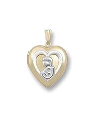 Solid 14K Yellow Gold "Mother and Child" Locket 3/4 inch x 3/4 inch in Solid 14K Yellow Gold