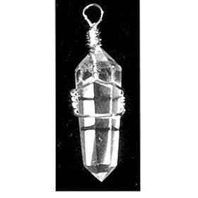 Silver Wire Wrapped Natural Quartz Rock Crystal Point Pendant