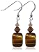 Tiger Eye Gemstone Swarovski Crystal 925 Sterling Silver French Ear Wire Hook Dangle Earrings
