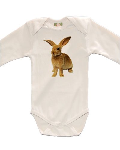 B babies Cotton LS Onesie w/Print, 0 3m, Bunny   Positively Organic