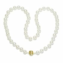 14k Yellow Gold Saltwater Cultured Akoya Pearl AA Grade 7-7.5mm Necklace, 16"