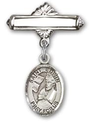 Sterling Silver Baby Badge with St. Edwin Charm and Polished Badge Pin