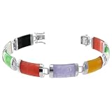8 MM Wide Multicolor Jade Sterling Silver 7.5 Bracelet With Secure Box Clasps