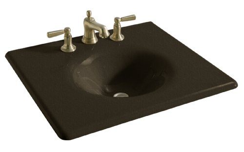 KOHLER K-3048-8-KA Iron/Impressions 25-Inch Cast Iron One-Piece Surface and Integrated Lavatory, Black 'n Tan