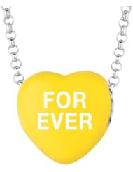 Sterling Silver 12mm Yellow enamel Sweethearts FOREVER Heart Pendant