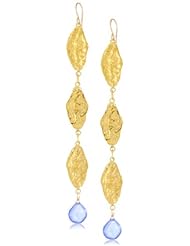 Devon Leigh Periwinkle Chalcedony Gold Hammered Drop Earrings