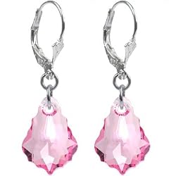 Sterling Silver Austrian Crystal Light Pink (October) Baroque Dangle Earrings MADE WITH SWAROVSKI ELEMENTS