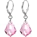 Sterling Silver Austrian Crystal Light Pink (October) Baroque Dangle Earrings MADE WITH SWAROVSKI ELEMENTS
