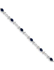 14k White Gold W/ Diamond And Sapphire Gemstone Bracelet, Size 4.9