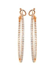 14K Rose Diamond Hoop Earrings Pair 2 Ct Tw