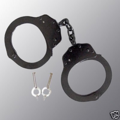 Double Locking Steel Hand Cuffs Police Handcuffs - Black