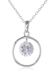 Sterling Silver Simulated Diamond Drop with Open Circle Pendant Necklace, 18"