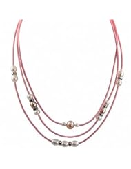 17.5-18.5" STG WHT, DYED PNK,PCH FWP/ Sterling silver dyed pink and peach freshwater cultured pearl rose rubber necklace, 17.5-18.5"