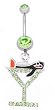Stainless Steel Belly Ring with Green Crystals - Dangling Penguin on Cocktail
