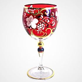 Czech Engraved Ruby Wine Glass