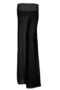 Women's Fashion Wide Leg Flare Comfy Yoga Dance Fold Down Waist Pants USA BK S