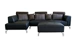 Baxton Studio Saviero 2-Piece Leather Sofa Sectional with Ottoman, Black