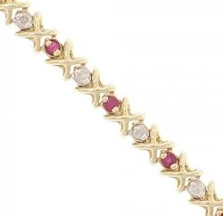 Ruby & Diamond Bracelet - Hugs and Kisses in 14K Yellow Gold