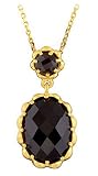 14K Yellow Gold Plated Genuine Checkerboard Smoky Quartz Necklace - 18 INCH