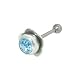 Flower Barbell Tongue Ring with Light Blue Jewel