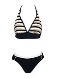 Be Creative Navy Halter Bikini w/Gold S