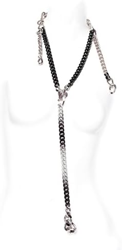 Handmade, Unisex Y Black Silver Shaded Zebra Necklace, Modern Rosary, Glossy Chain Long Choker, Elegant Sporty, High-End Alternative Casual, Avantgarde, Gift by FINERBLACK