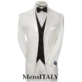 Buy Light Weight White Mens Tuxedo 3 Buttons + Black Vested + Tuxedo Shirt and Bow Tie Package $189