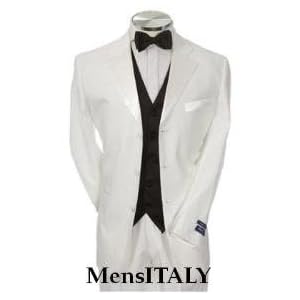 Buy Light Weight White Mens Tuxedo 3 Buttons + Black Vested + Tuxedo Shirt and Bow Tie Package $189