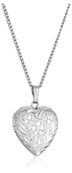Sterling Silver Engraved Flowers Heart Locket Necklace, 18"