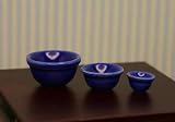 Set of Blue Nesting Bowls in 1:12 Dollhouse Miniature Scale