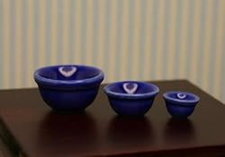 Set of Blue Nesting Bowls in 1:12 Dollhouse Miniature Scale