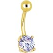 24kt Gold Plated Tanzanite 6mm Round Cubic Zirconia Belly Ring