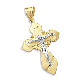 Heavy 14k Yellow and White Gold Cross Crucifix Pendant