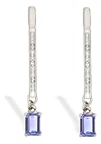 14K White Gold Genuine Emerald-cut Tanzanite and Diamond Dangle Drop Earrings
