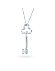 Valentines Day Gifts Bling Jewelry Trefoil Clover Key Pendant Necklace 30in