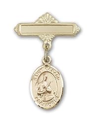 14K Gold Baby Badge with St. Gerard Charm and Polished Badge Pin