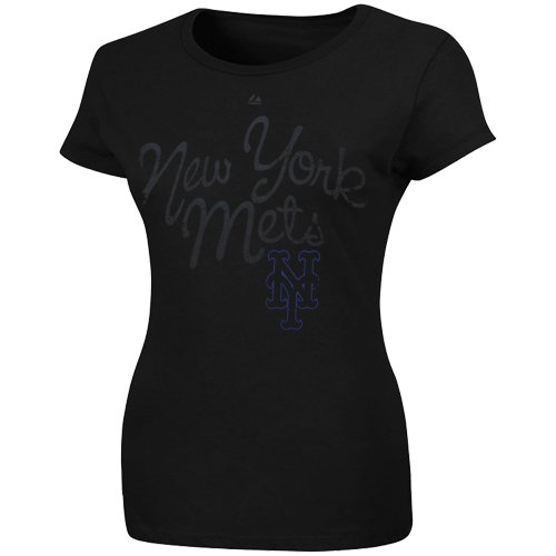 Majestic New York Mets Ladies Bottom of the Ninth T-Shirt - Black (Small)