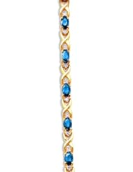 14k Yellow Gold Natural Blue-Topaz And Diamond Tennis Bracelet