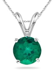 1.75 Cts of 8 mm AAA Round Russian Lab Created Emerald Solitaire Pendant in 14K White Gold