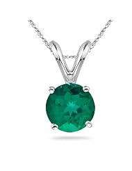 1/2 (0.46-0.55) Cts of 5 mm AAA Round Russian Lab Created Emerald Solitaire Pendant in 14K White Gold