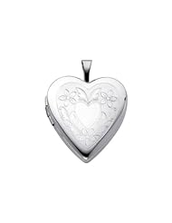 Sterling Silver Engraved Heart Locket Pendant (0.8" or 20mm Height)