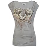 Ed Hardy I.M.S. Cowl Rocker T-Shirt - Women's ( sz. M, Grey : INDIAN MAID SPECIALTY )