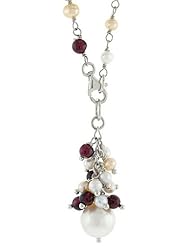Sterling Silver Pearl & Garnet Necklace 4 mm Freshwater, 25 inch long