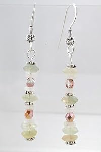 Pastel Fluorite, Moonstone Gemstone and Czech Glass Dangle Earrings in Sterling Silver, #9565