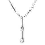 18k White Gold Three Stone Diamond Drop Pendant with Chain (0.22 cttw, H, SI)