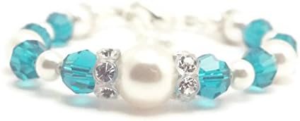 Baby Pearl and Crystal Birthstone Bracelet Flower Girl Baby Shower Gift