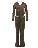 Ladies Plus Size Velour Hoody Tracksuit Brown