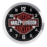 Harley Davidson Bar & Shield Logo Wall Clock. Wall clock features large Bar & Shield logo. Brushed aluminum casing. 10