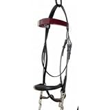 Black Leather Walking Horse Bridle w/Burgundy Browband